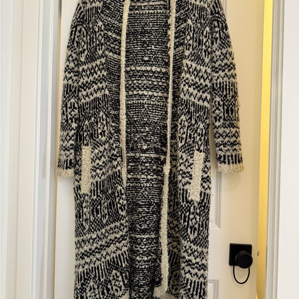 BB Dakota Boho Black and Cream Patterned Duster Cardigan